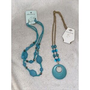 New Blue and Solid Round Beads Plastic Fashion 2 Necklace Jewelry Earrings